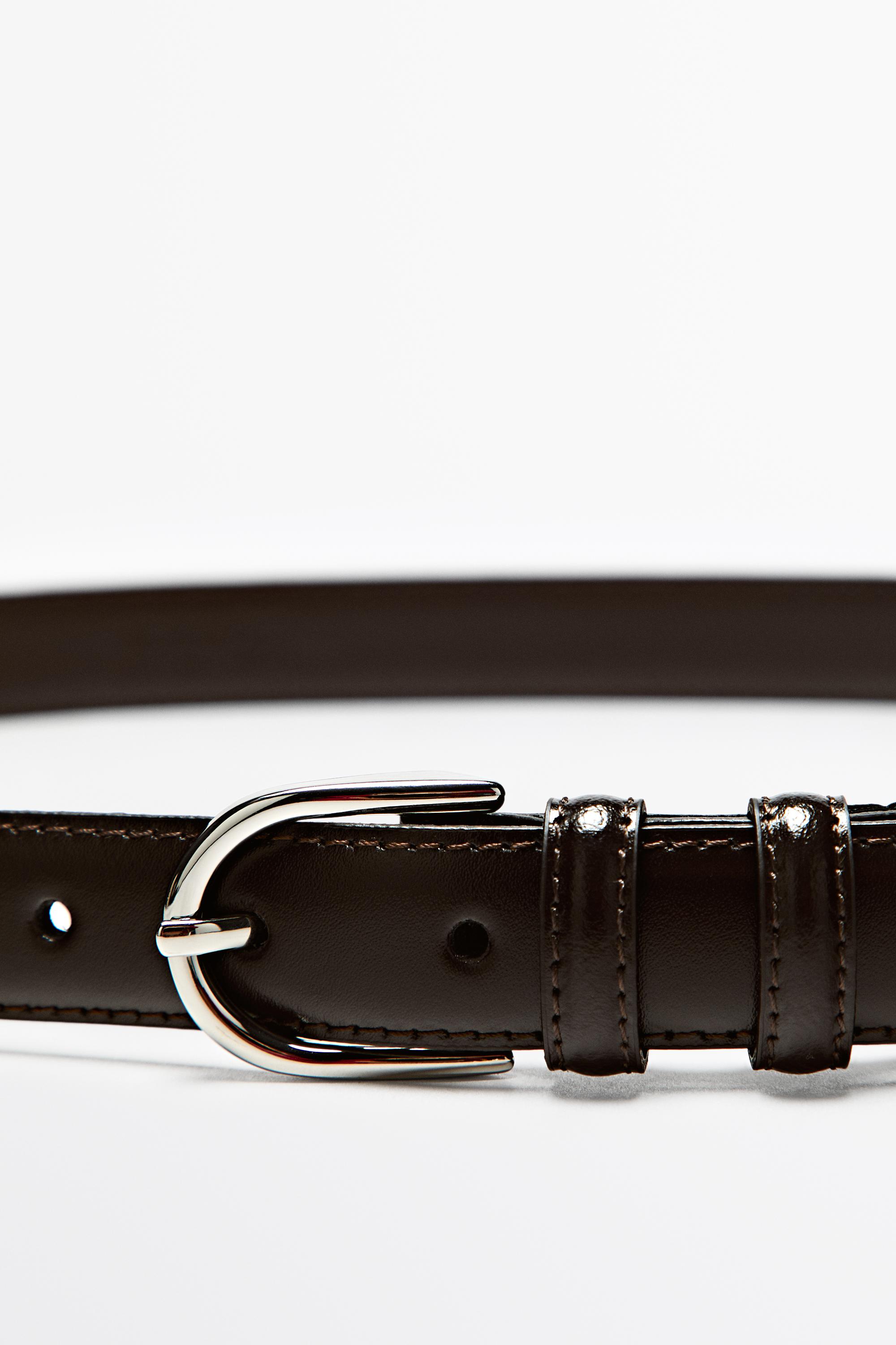 Ceinture surpiquée en cuir nappa avec boucle ovale